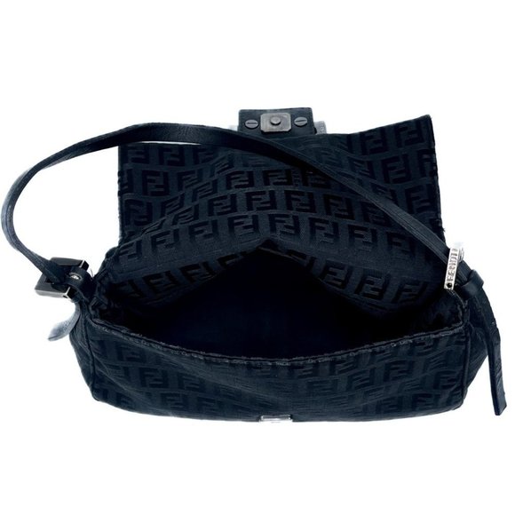 Fendi Zucchino Monogram Logo Baguette Mini Shoulder Bag Black Silver Hardware - Picture 5 of 14